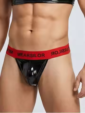 S-XXL Shiny Matt Double Sided PU Leather Jockstrap Reversible Low Waist Tanga Convex Pouch G String 