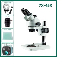 YIZHAN 7X-45X Trinocular Stereo Microscope กล้องจุลทรรศน์สเตอริโอสามตาซูมต่อเนื่องพร้อมกล้อง4K 48MP 