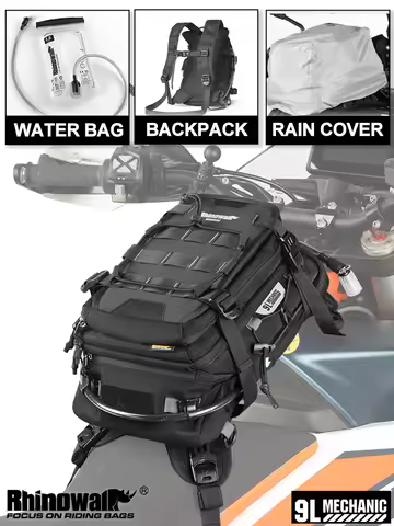 Rhinowalk Motorcycle Tank Bag 9L With rain cover Versatile backpack With 1.5L water bag MOLLE System