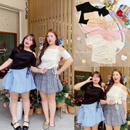 /FB/ Off-Shoulder Top With Drawstring Chubby Girl Bust Size 38-50 Good Quality Stretch Ribbed Fabric