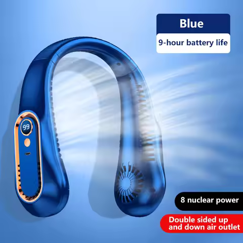 7000mAh Hanging Neck Fan USB Portable Bladeless Mini Hanging Neck Fan LED Digital Display Rechargeab