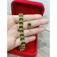 💚Set Rantai Tangan & Cincin Batu Hijau Emas Suasa Sadur💚