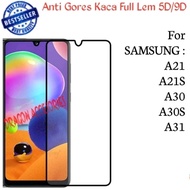 LAYAR Anti-Scratch Full Glue A21 A21S A30 A30S A31 Samsung Tempered Glass Screen Guard Protector Scr