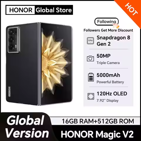 HONOR Magic V2 Global Version 5G Smartphone 7.92" Foldable OLED Display 120Hz 50MP Rear Cameras Snap
