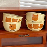 Cute Cute Bear Ceramic Bowl Spoon Children Tableware Set Cartoon Rice Bowl Household Hat Bowl Salad 