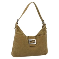 FENDI Mamma Baguette 單肩包 燈芯絨 棕色 銀色 正品 184550V
