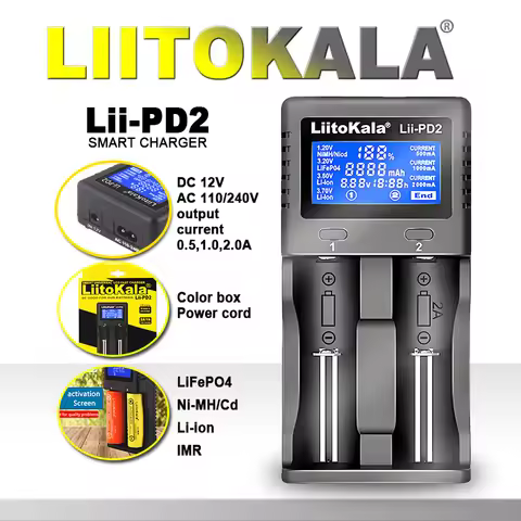 LiitoKala LCD Display 21700/18650/AA/AAA AC 110-240V Input Multi-Protection Auto-Detect Lii-PD2/PD4 
