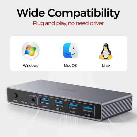 UNITEK KVM Switch 2-Port DisplayPort 1.4 HDMI Switcher with USB Hub DP 4K@144Hz 8K@60Hz Plug & Play 