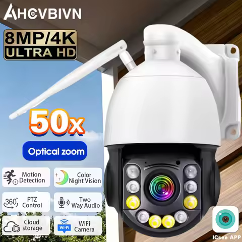 50X Optical Zoom PTZ WIFI POE Camera 8MP 4K HD IP Camera Outdoor AI Human Tracking IR 100m Security 