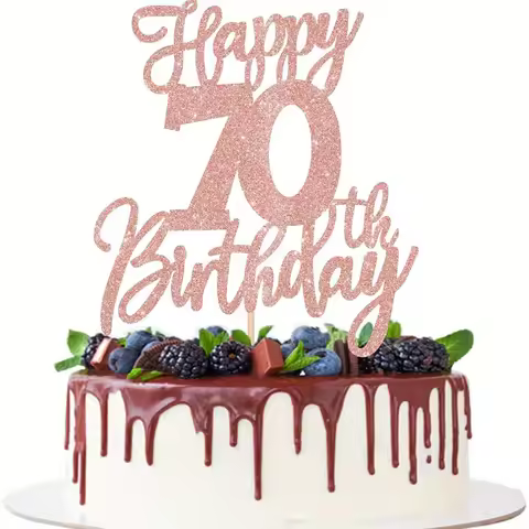 1 PCS Rose Gold Elegant 70th Birthday Cake Topper - Cheers to 70 Years Seventy Hello 70 Cake Decorat