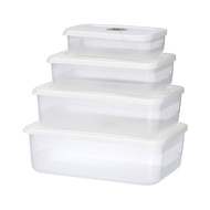 Bộ 4 hộp thực phẩm chữ nhật HOKORI nhựa VIỆT NHẬT - Nắp kín trong suốt đựng đồ ăn để tủ lạnh 6596