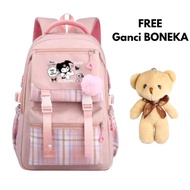 Tas Ransel Anak Perempuan Motif Kuromi Kanvas Warna Pink - Bahan Oxford Tahan Air dengan Gantungan K