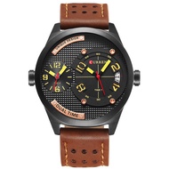 CURREN Original Brand Men's Sports Waterproof Leather Strap Watch 2 Dials Can Wrok 8252 Brown Black