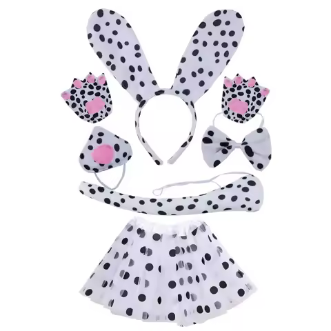Girls Teens Dalmatian Costume Set Dog Ears Headband Bow Tie Tail Tutu Skirt Halloween Christmas Cosp