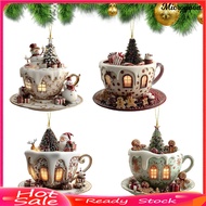 [MIC]☃4 Pcs 2D Acrylic Christmas Ornament Cup Shaped Hot Cocoa Hanging Ornaments Snow Village House 