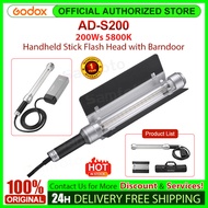Godox AD-S200 200Ws 5800K Handheld Stick Flash Head with Barndoor 360° Spread of light for AD200 AD2