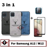Paket 3in1 Case Deer Samsung A12 M12 Anti Gores Layar Free Camera