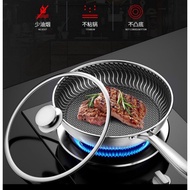 Stainless Steel Honeycomb 【SUS304】 Nonstick Cooking Frying Pan 内外蜂窝双面屏煎盘玻璃盖