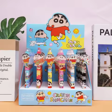 6Pcs/Lot Kawaii Crayon Shin-Chan Gel Pens Cartoon 0. 5Mm Black Ballpoint Pen Study Stationery Office