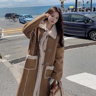 POEMPURE | เสื้อโค้ทขนหนู Kaki คลุมเข่า