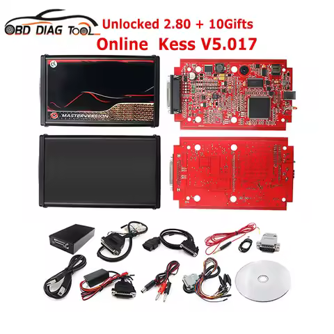 Newest 2.8 EU Red Kess V5.017 No Token ECU Chip Tuning Tool Online Kess 5.017 SW 2.80 Ktag Master OB