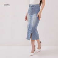 Women's Long Span Jeans Skirt 7/8 I Denim Skirt Press Body BERNICE Aqua Tint 04 - Onetta