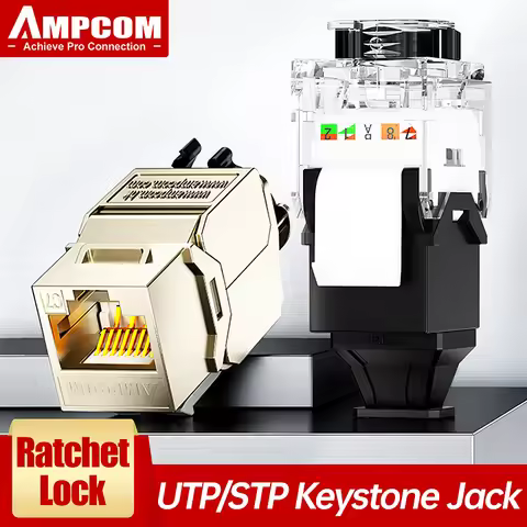 AMPCOM CAT7A CAT7 CAT6A CAT6 RJ45 Keystone Jack, Ratchet Lock STP Toolless Modular Coupler Zinc Allo