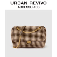 URBAN REVIVO new ladies houndstooth กระเป๋าสะพายข้างเดียว AW40BG3N2011 Khaki