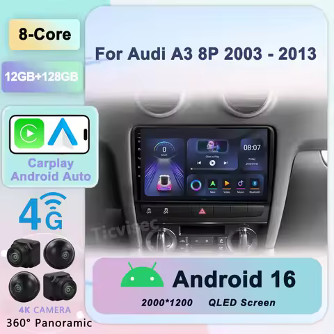For Audi A3 8P 2003 - 2013 Multimedia GPS autoradio 4G WIFI DSP 8G+128G Android 16 Carplay Player Ca