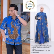 COUPLE GAMIS BATIK PREMIUM ALUSAN SOLO/ COUPLE GAMIS BATIK MERAK BIRU / SARIMBIT GAMIS BATIK TERBAIK