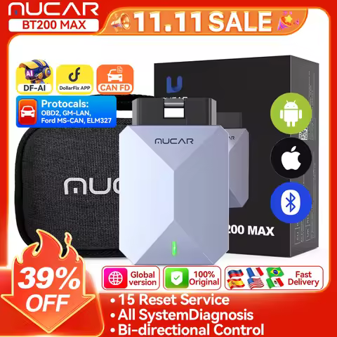 MUCAR BT200 MAX Lifetime Free AI Car Diagnostic Tool CANFD All System Diagnosis scanner 15 Reset Bi-