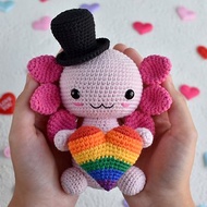 Axolotl plush with rainbow heart / Axolotl pride / LGBTQ flags