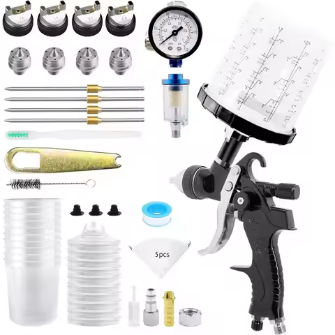 HVLP Spray Gun with 650ml Mixing Cup and 10 Disposable Cups Featuring 1.4mm 1.7mm 2.0mm and 2.5mm No