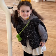 Girls Style Fleece Lining Thickened Vest Girl Baby Retro Floral Waistcoat Children's Vest Jacket Chi