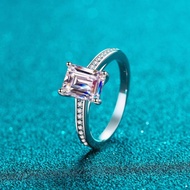 X-204 925 Sterling Silver Women's Diamond Ring, 2 Carat Emerald Cut Moissanite (Including Certificat