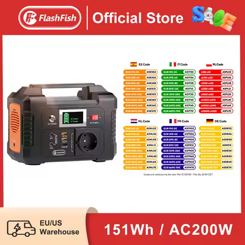 FF Flashfish E200 Portable Power Station 200W Solar Generator 151WH Battery AC DC Outdoor Camera Dro