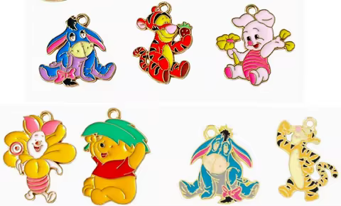 10pcs Disney pooh eeyore pig Charm for Jewelry Making Enamel Necklace Keychain Phone Pendant Diy Acc