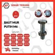 PUTIH M6 White Iron Bolts and Nuts 10MM - 100MM - 10 Key White Bolts - Galvanized Bolts - White Nut 