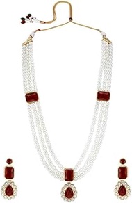 Gold Plated Green Kundan Long Necklace Earring Indian Traditional Jewellery Set for Women(AH-PF24N34)