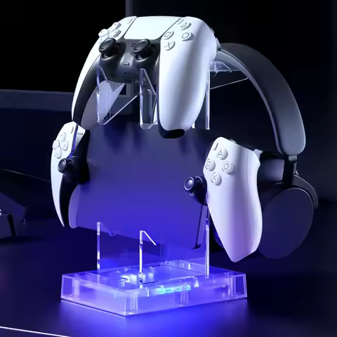 Anti-Slip RGB Controller Holder Headset Stand with Lights 2 Tier Acrylic Desktop Stand for PS4/PS5/X