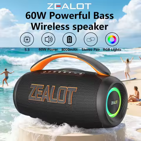 ZEALOT-P12 Portable Bluetooth Speaker 60W, IPX6 Waterproof, Supports TF Card and USB, Beach Party Sp