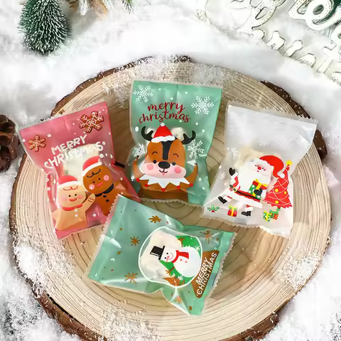 100pcs Christmas Candy Bag Hot Seal Bags Handmade Candy Nougat Biscuit Package Sealed Bags Christmas