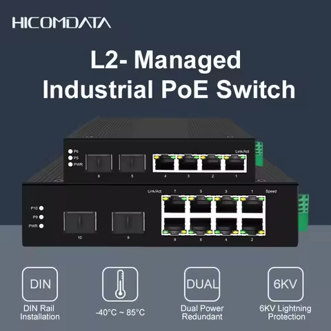 HICOMDATA 1000M Gigabit POE Switch Managed Industrial 1.25G 2 SFP 4 RJ45 Ports L2- Ethernet Network 