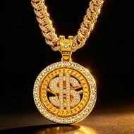European American Fashion Alloy Cuban Unique Exaggerated Dollar Men Cuban Necklace Dollar Rotating P