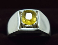 藍寶石戒指 未加熱未處理 錫蘭黃色藍寶石 男士真石戒指