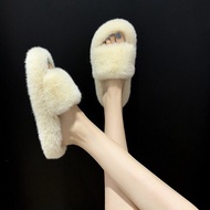 Big Warm Size One-Line Style Furry Autumn Winter Fragrance Hundred 41 Net Slippers Women 35-42 Slipp