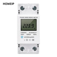 HOWEIP Electric Meter, Digital Display Single Phase KWh Meter, Precise LCD Screen DIN Rail Mount 2 W