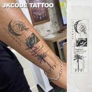 Waterproof Design Semi-Permanent Tattoos, Crescent Moon - Cat Eye - Palm Tree - Hand-Drawn Patterns 