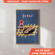 Tranh treo tường Flatlay Sushi Wall Art Colorful Japanese Food Illustration Kitchen Art Print tặng k