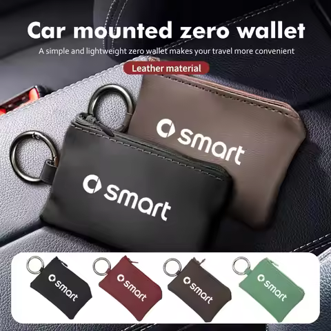 Car Leather Key Wallet Card Bag Emblem keychain Pouch For Smart Fortwo 451 450 453 EQ Forfour Roadst